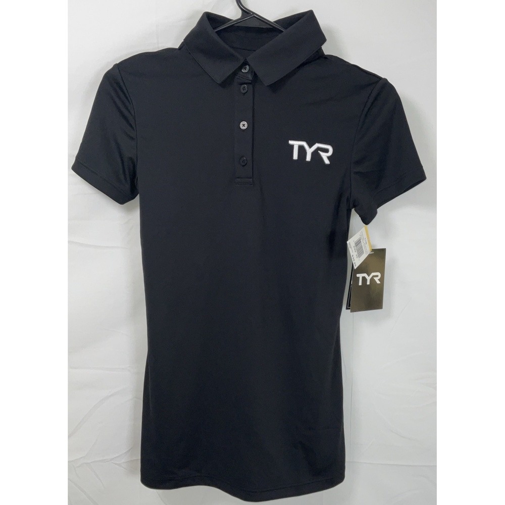 NWT Women's TYR Alliance Tech Short Sleeve Polo Shirt‎ Black w/ White Logo - XS